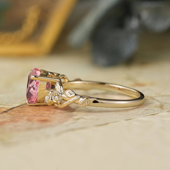 Blooming Rose | Heart Shaped Padparadscha Laef Engagement Ring - Ivy - GemsMagic