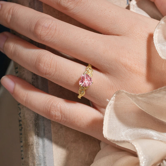 Blooming Rose | Heart Shaped Padparadscha Laef Engagement Ring - Ivy - GemsMagic