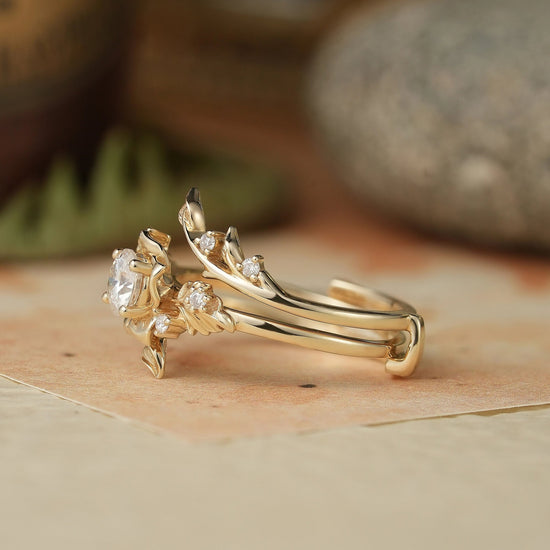 Blooming Rose Moissanite Engagement Ring Set 2pcs - Sylvaine - GemsMagic