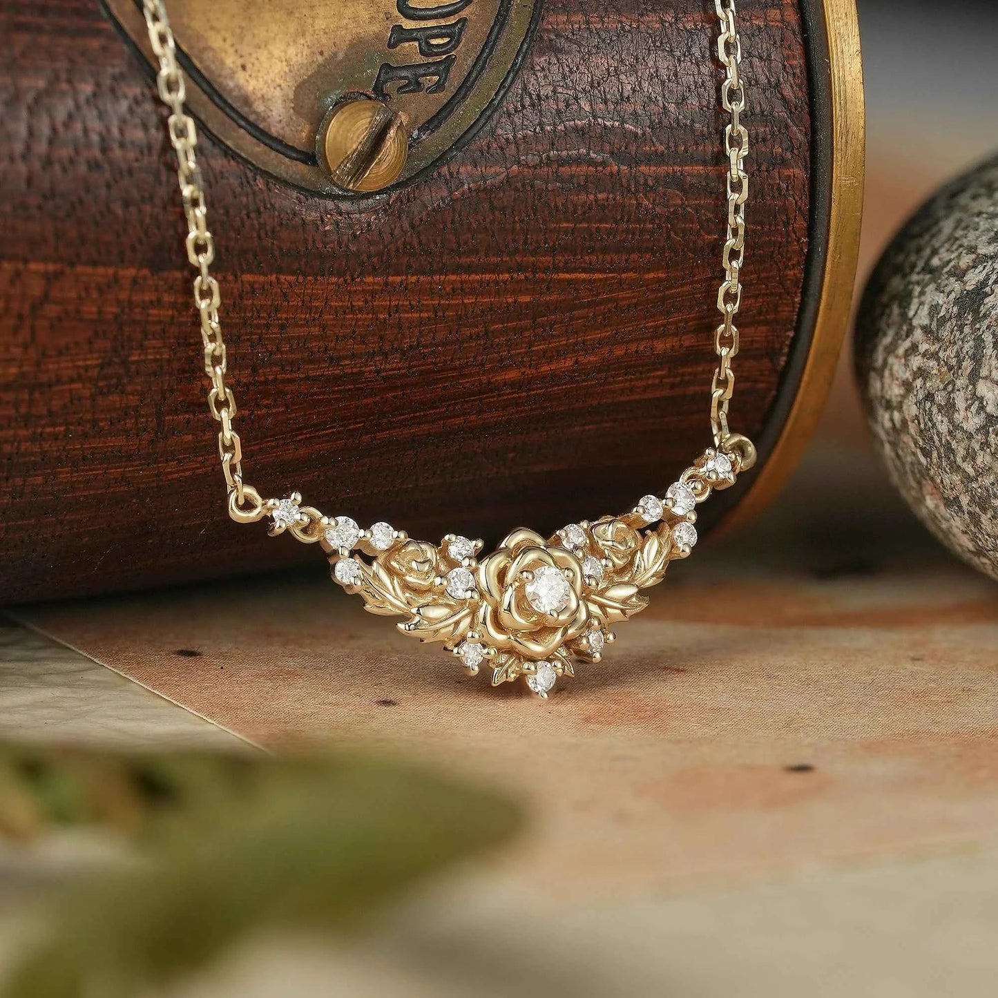 Blooming Rose: Moissanite Floral Leaf Necklace - Calanthe - GemsMagic