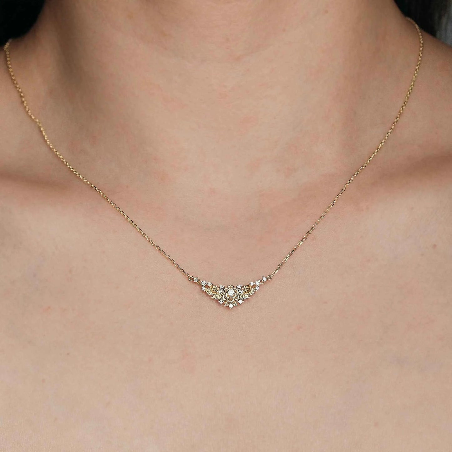 Blooming Rose: Moissanite Floral Leaf Necklace - Calanthe - GemsMagic