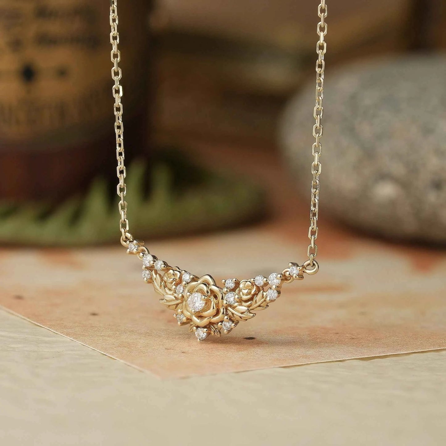 Blooming Rose: Moissanite Floral Leaf Necklace - Calanthe - GemsMagic
