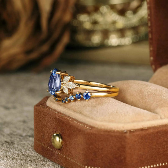 Blue Wisteria Inspired Sapphire Ring Set 2pcs - Freya - GemsMagic - GemsMagic