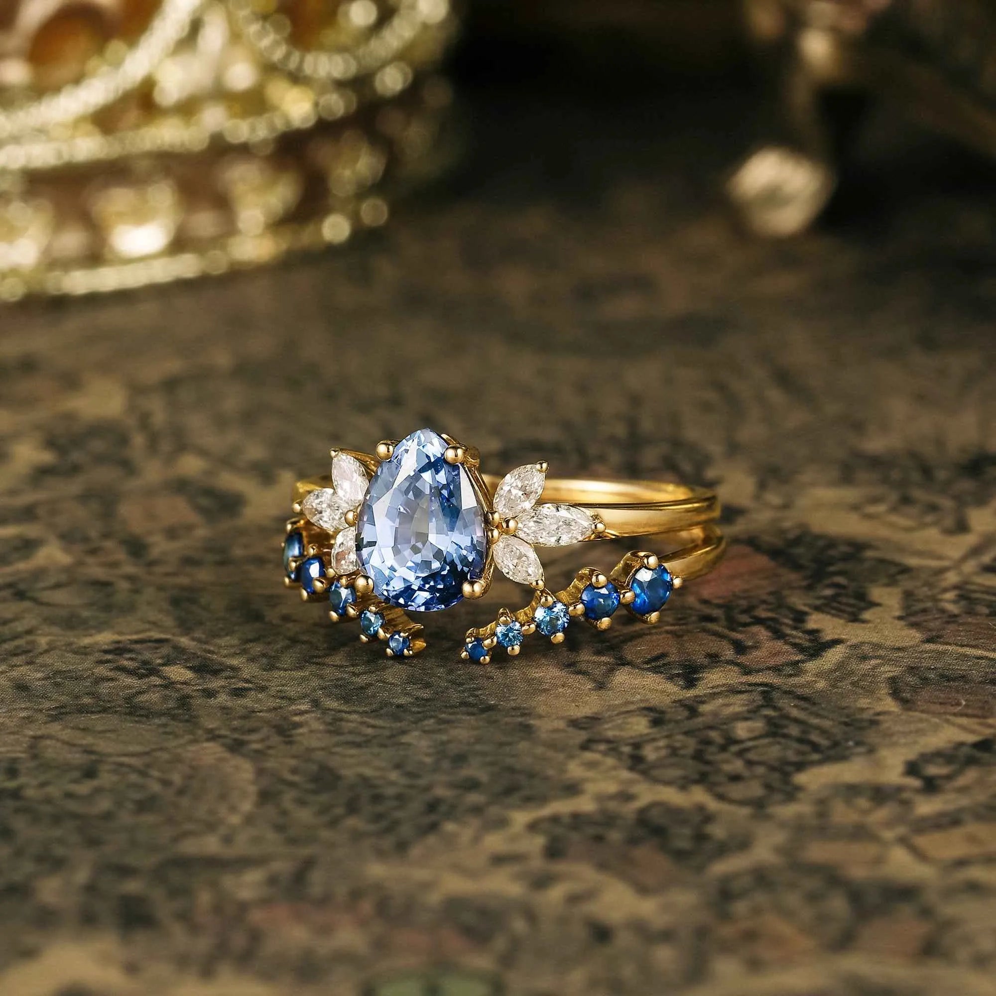 Blue Wisteria Inspired Sapphire Ring Set 2pcs - Freya - GemsMagic - GemsMagic