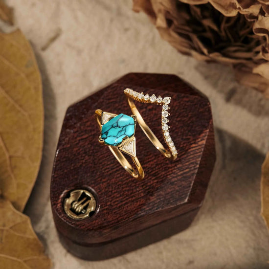 Boho Turquoise Engagement Ring Set 2pcs - GemsMagic - GemsMagic