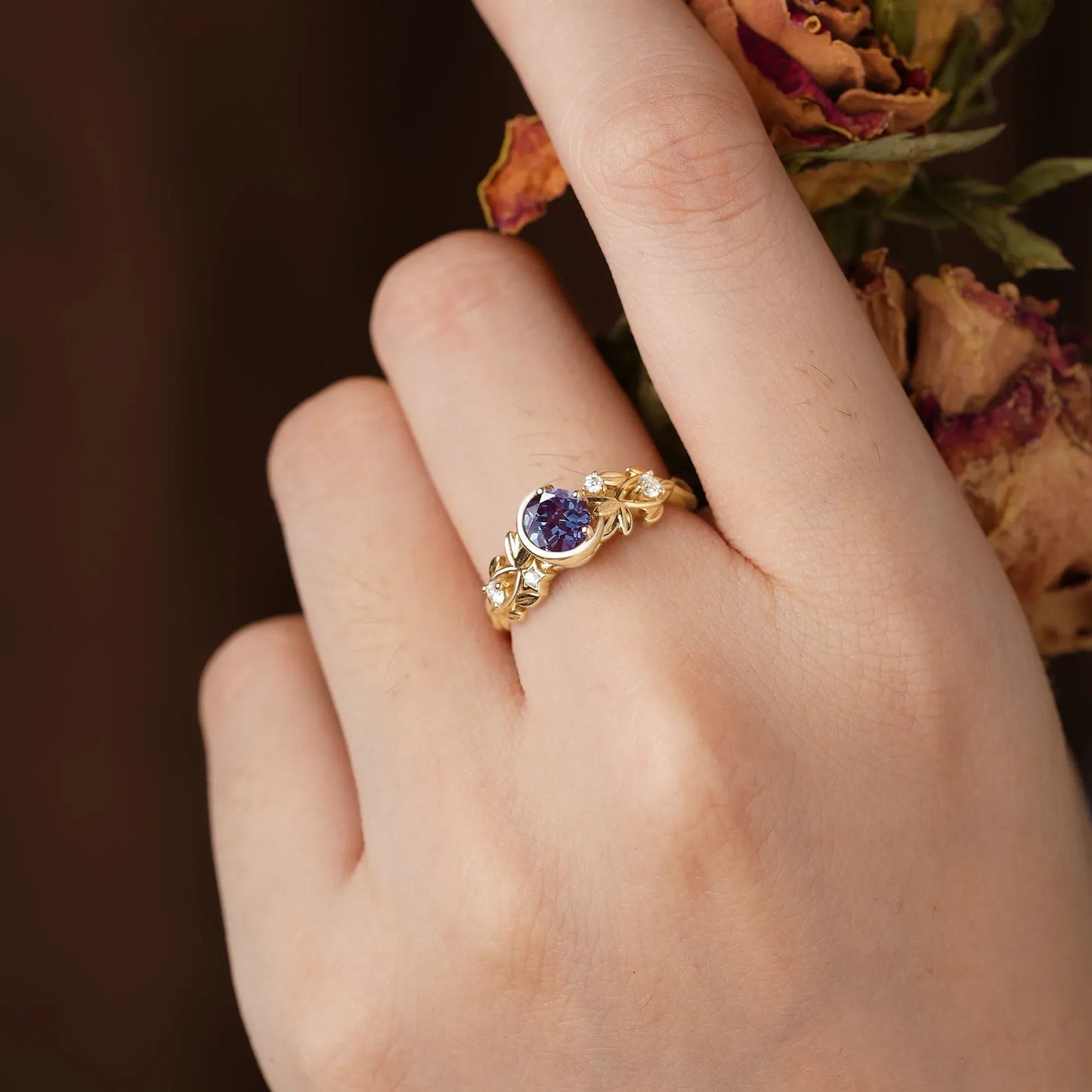 Celestial Blossom Alexandrite Moon Inspired Ring - Naomi - GemsMagic