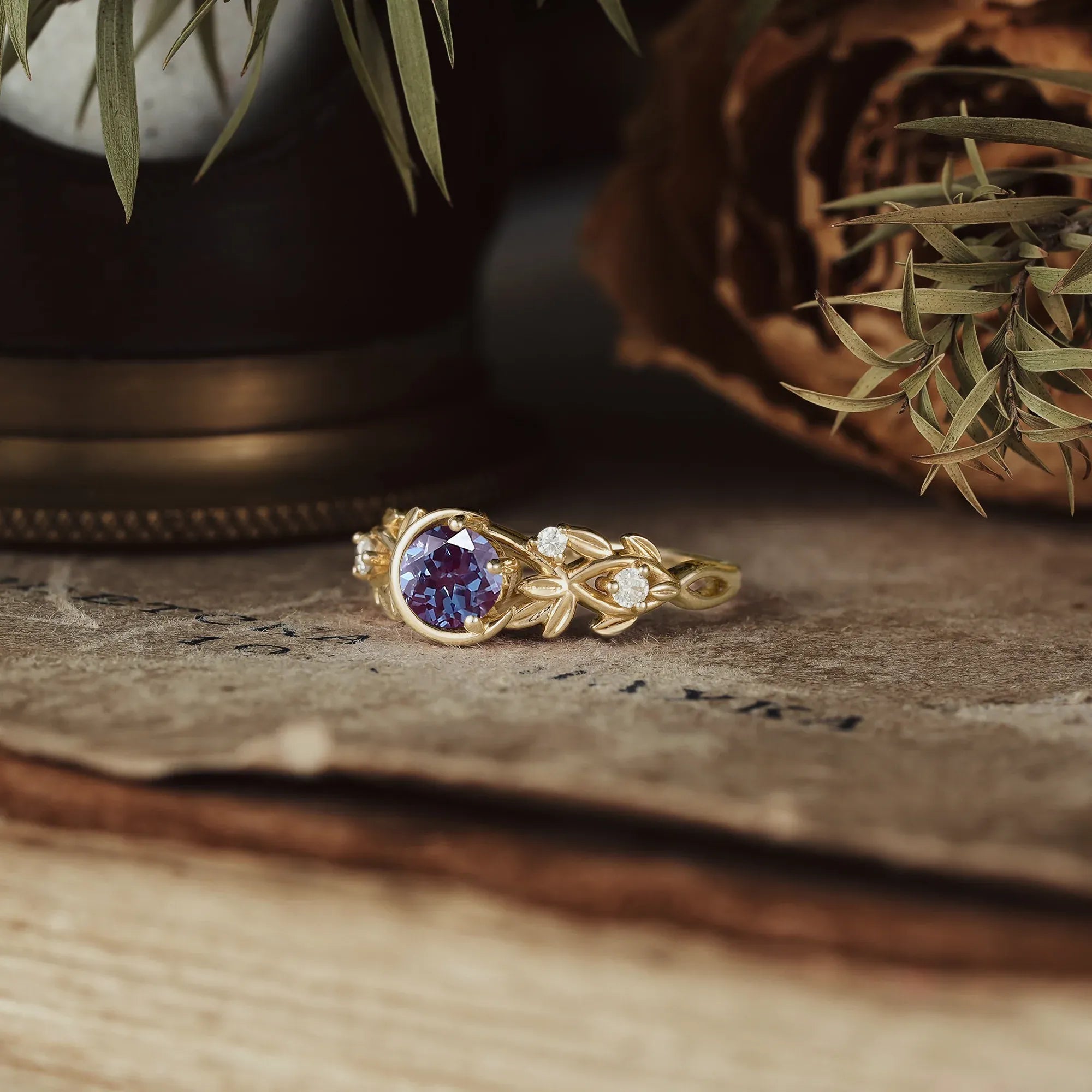 Celestial Blossom Alexandrite Moon Inspired Ring - Naomi - GemsMagic