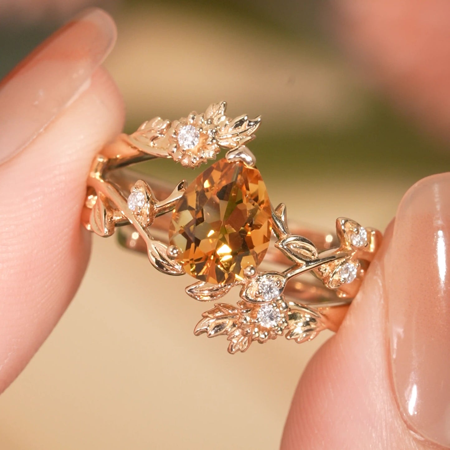 Unique Pear Citrine Daisy Inspired Enhancer Bridal Set - GemsMgic