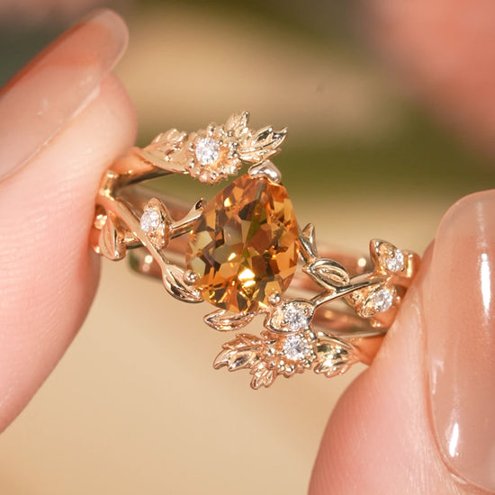 Unique Pear Citrine Daisy Inspired Enhancer Bridal Set - GemsMgic