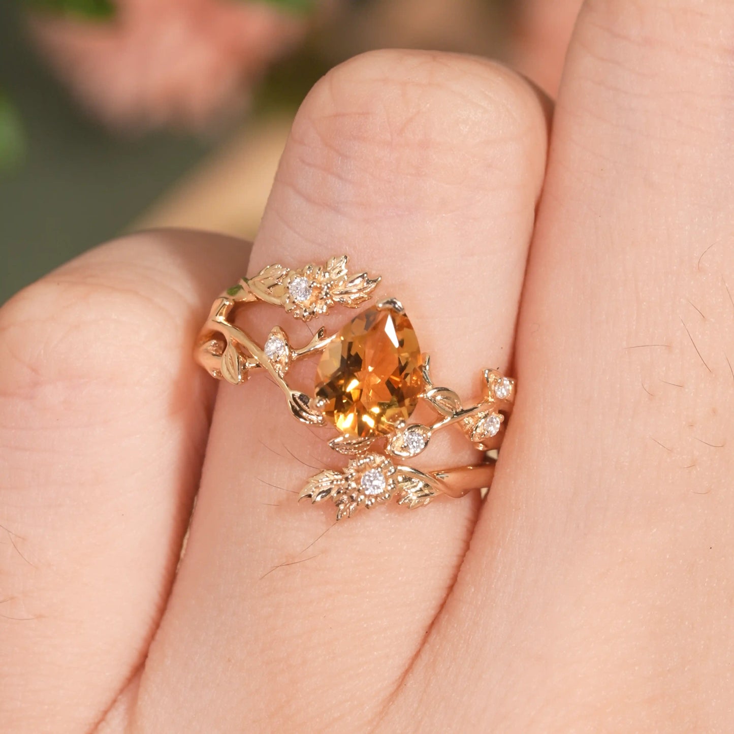 Unique Pear Citrine Daisy Inspired Enhancer Bridal Set - GemsMgic