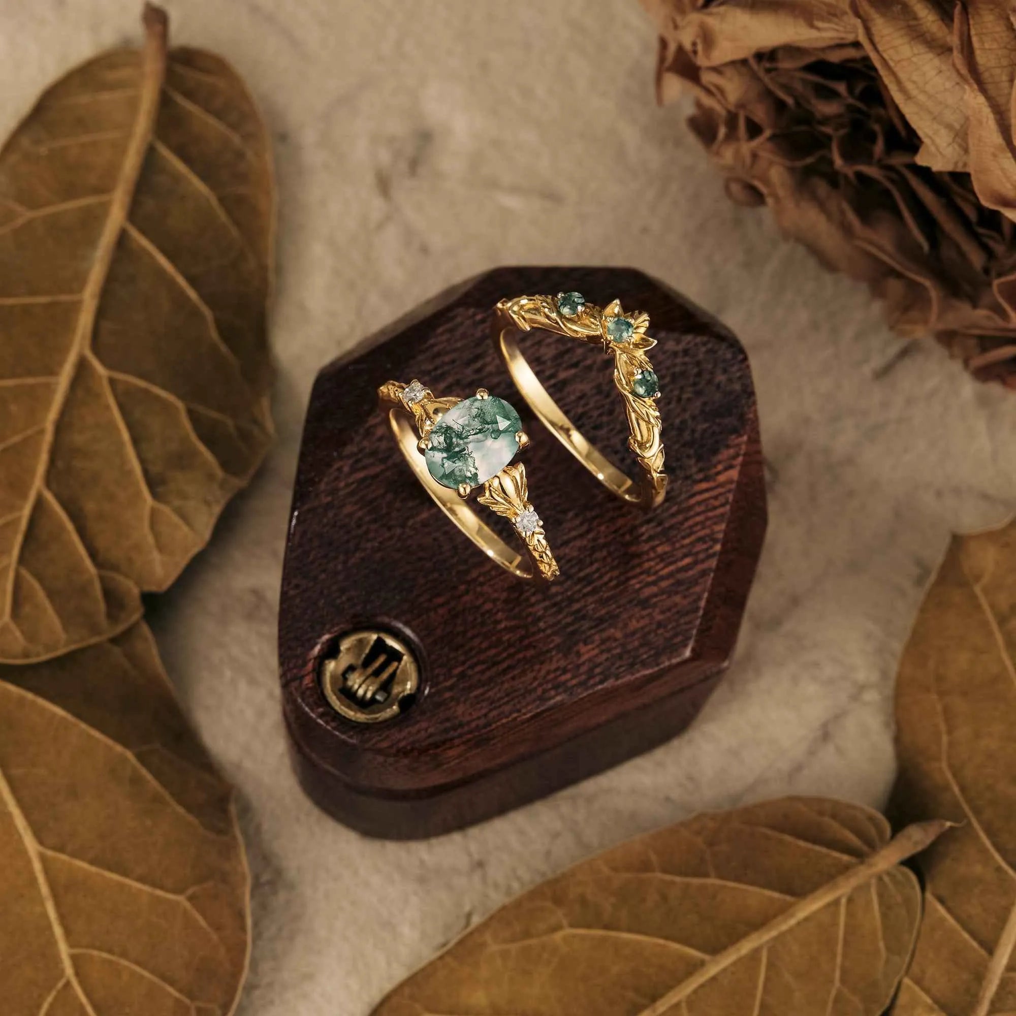 Clematis Inspired Moss Agate Ring Set 2pcs - GemsMagic - GemsMagic