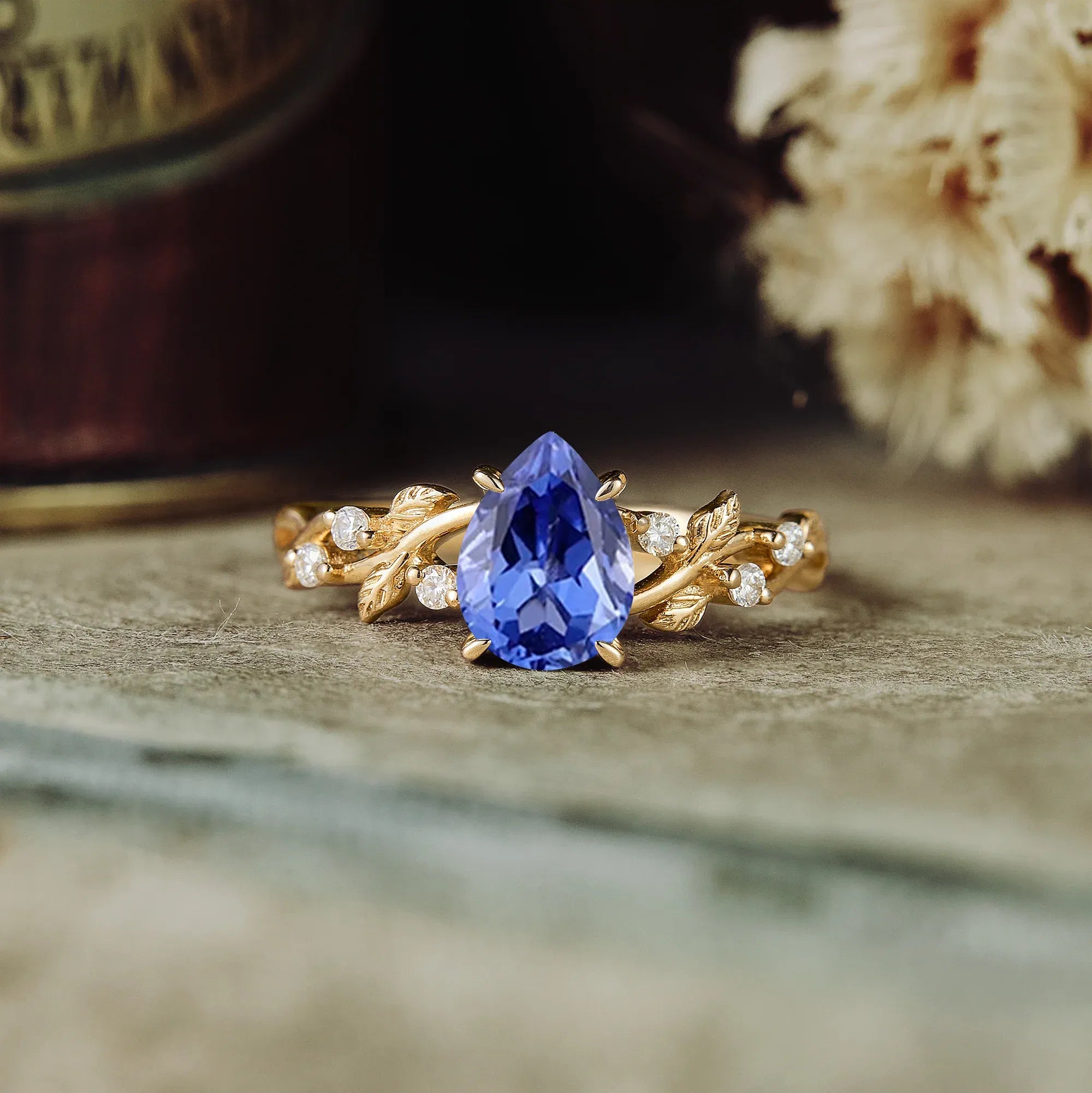 Cornflower Sapphire Leaf Engagement Ring - GemsMagic - GemsMagic