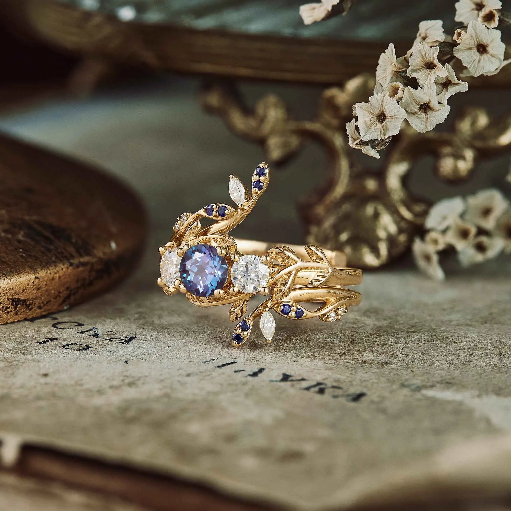 Cranberry Inspired Alexandrite Ring Set 2pcs - GemsMagic - GemsMagic