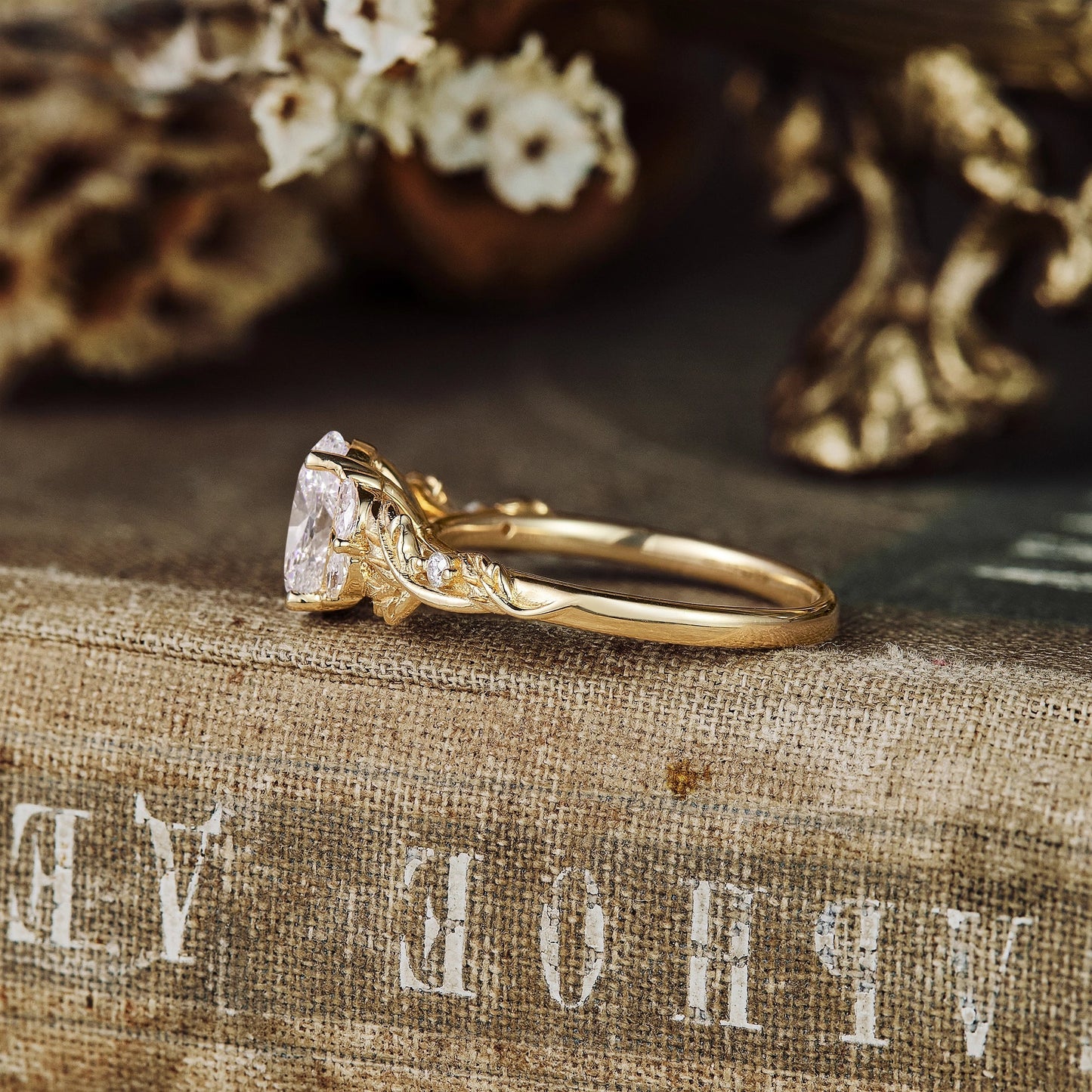 Crossed Leaf Lab Grown Diamond Engagement Ring - Thessaly - GemsMagic