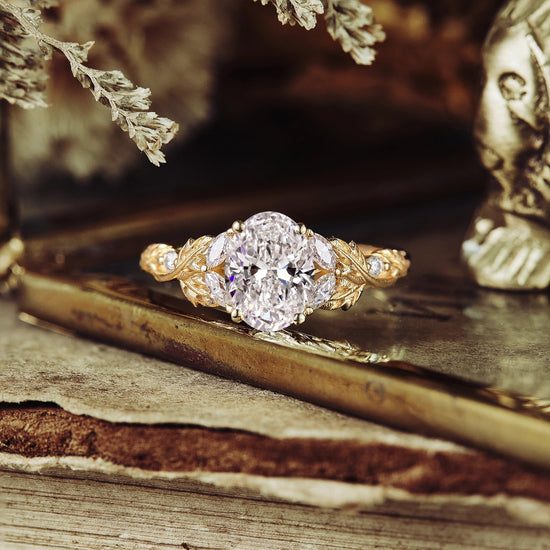 Crossed Leaf Lab Grown Diamond Engagement Ring - Thessaly - GemsMagic