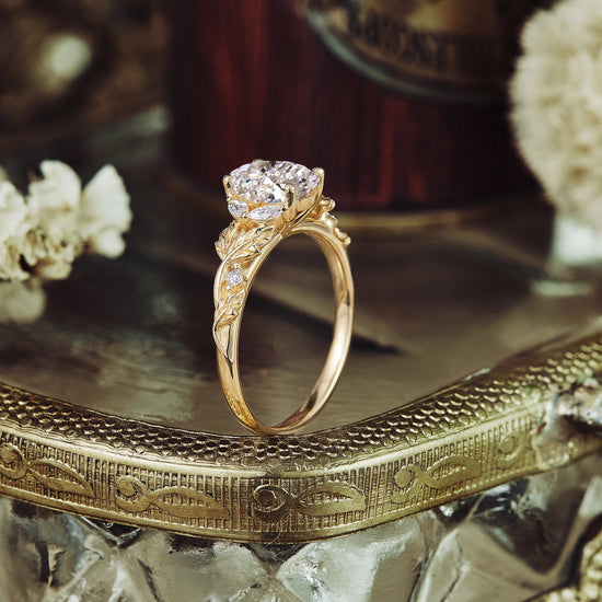 Crossed Leaf Lab Grown Diamond Engagement Ring - Thessaly - GemsMagic