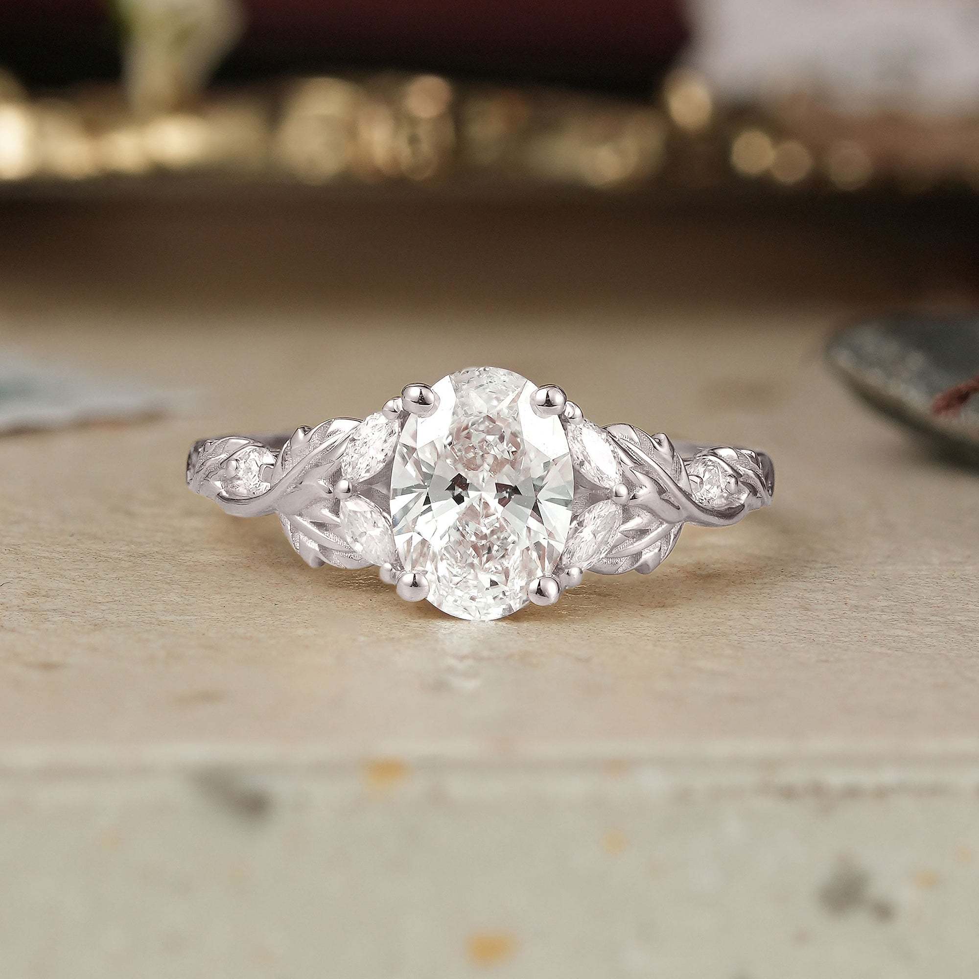 Crossed Leaf Lab Grown Diamond Engagement Ring - Thessaly - GemsMagic
