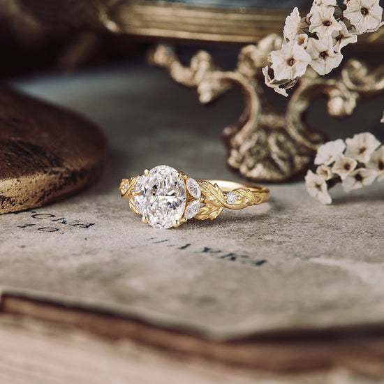 Crossed Leaf Lab Grown Diamond Engagement Ring - Thessaly - GemsMagic