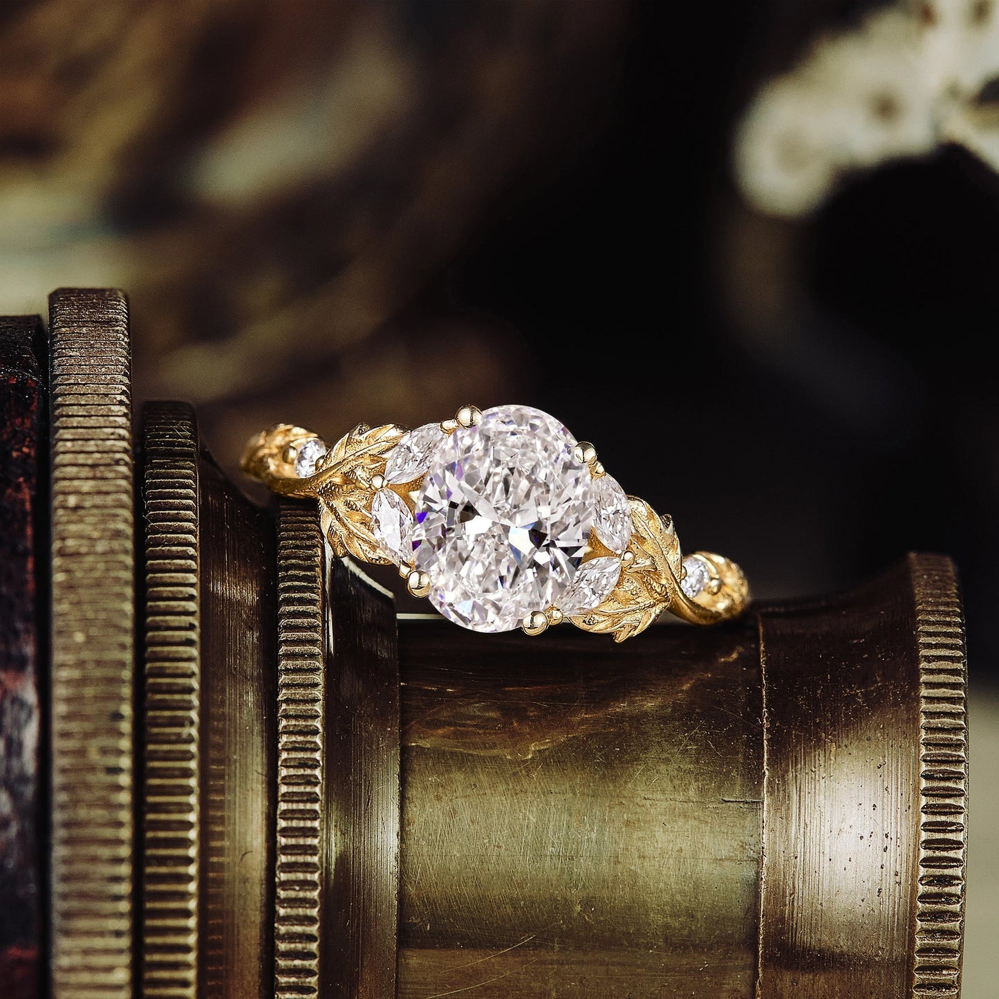 Crossed Leaf Lab Grown Diamond Engagement Ring - Thessaly - GemsMagic