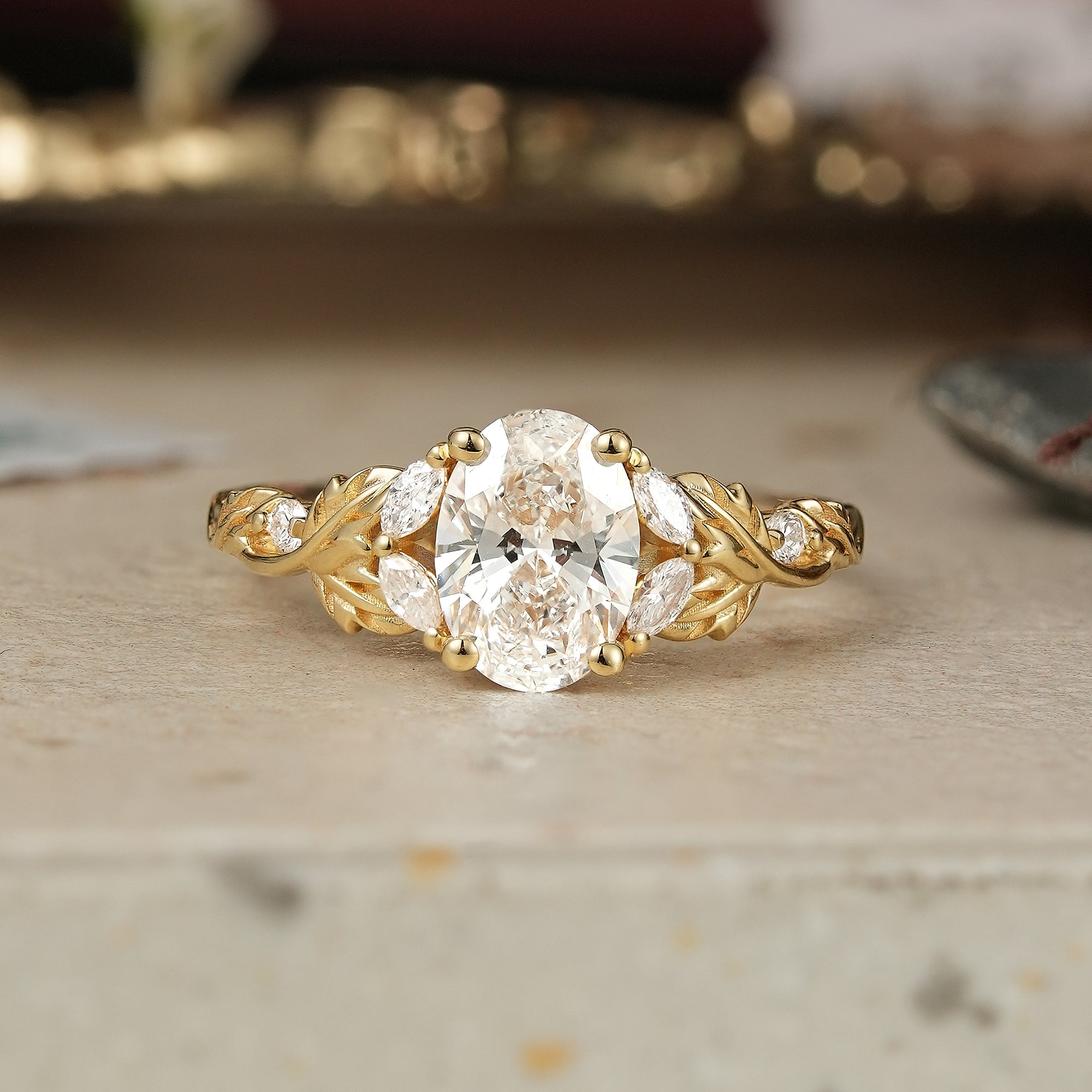 Crossed Leaf Lab Grown Diamond Engagement Ring - Thessaly - GemsMagic