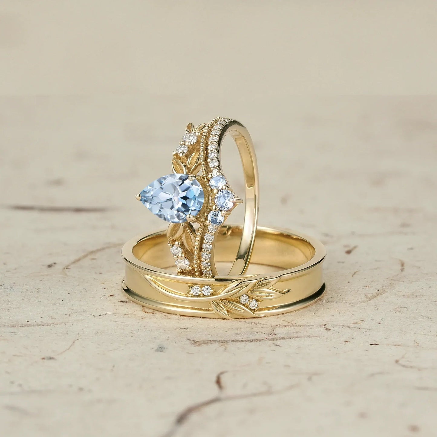 Crown Inspired Leaf Couple Rings - Forever Together - GemsMagic