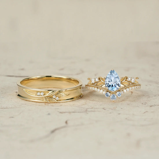 Crown Inspired Leaf Couple Rings - Forever Together - GemsMagic