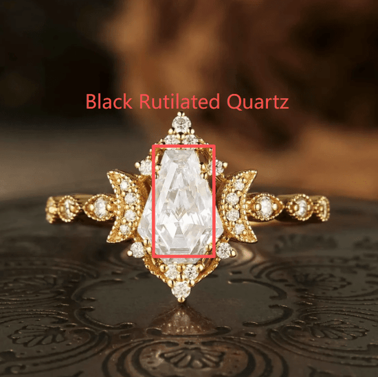 Custom Coffin Shaped Black Rutilated Quartz Cluster Engagement Ring For Randylm - GemsMagic