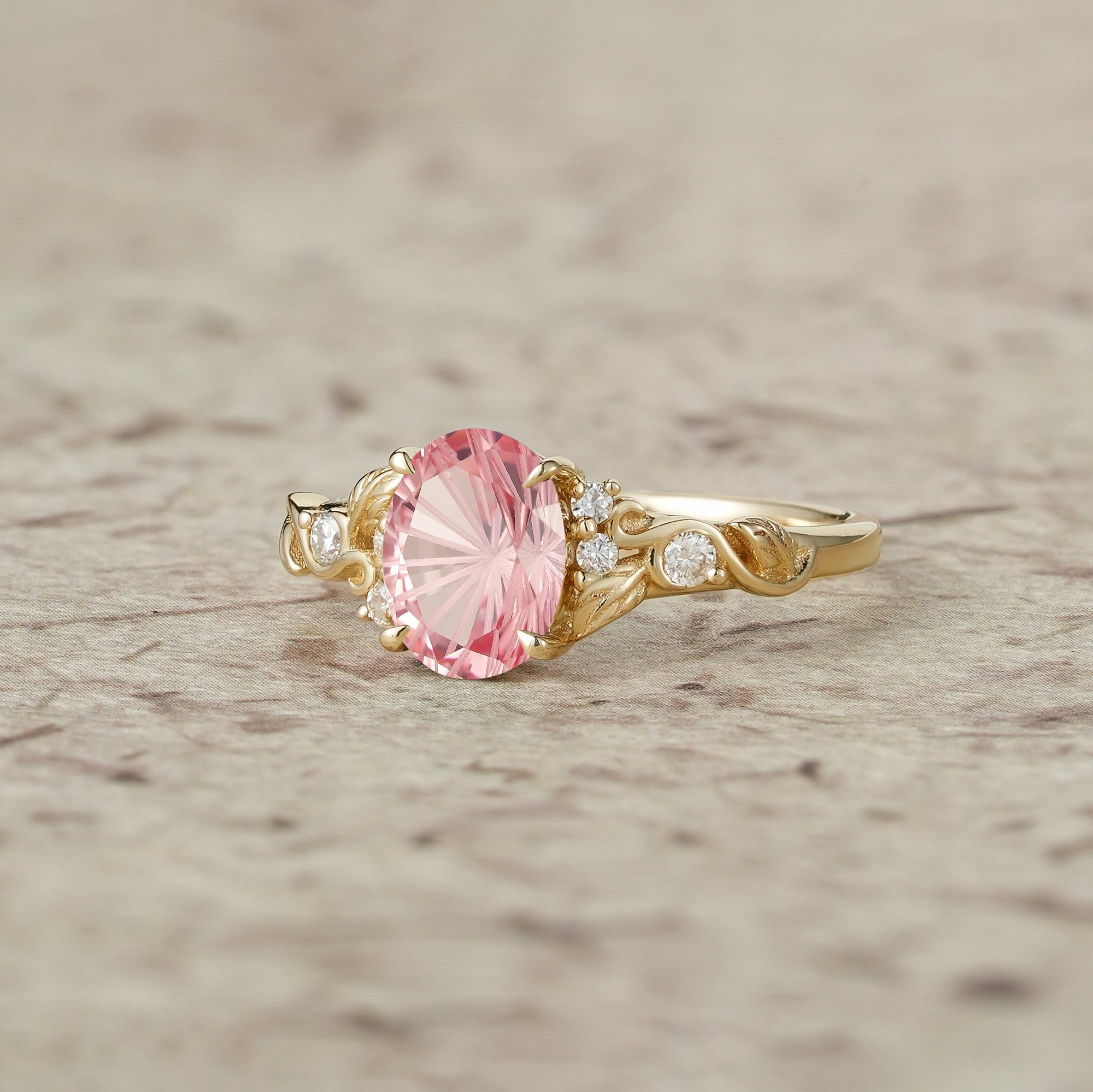 Dainty Sparkle Cut Pink Sapphire Leaf Engagement Ring - Lila - GemsMagic