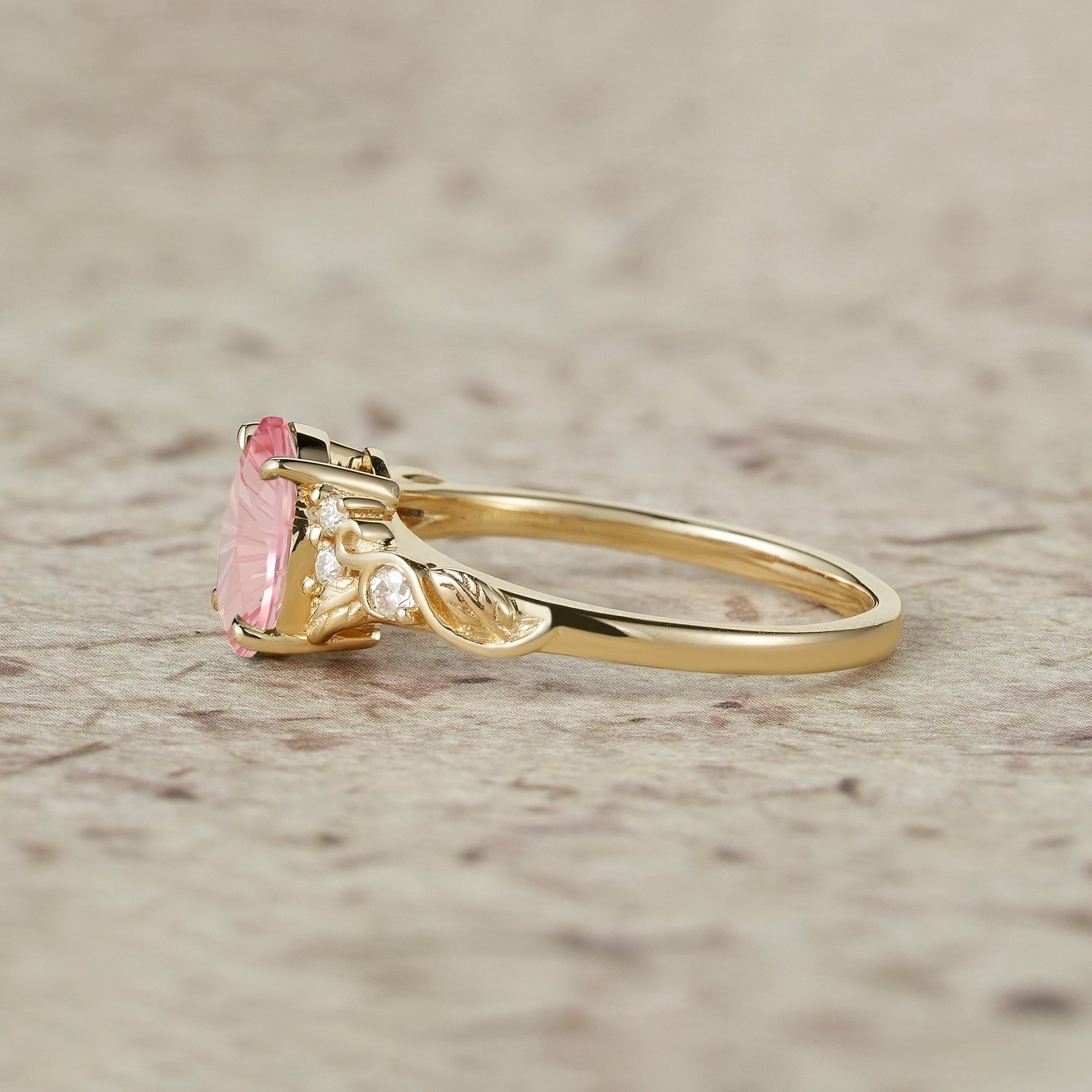 Dainty Sparkle Cut Pink Sapphire Leaf Engagement Ring - Lila - GemsMagic