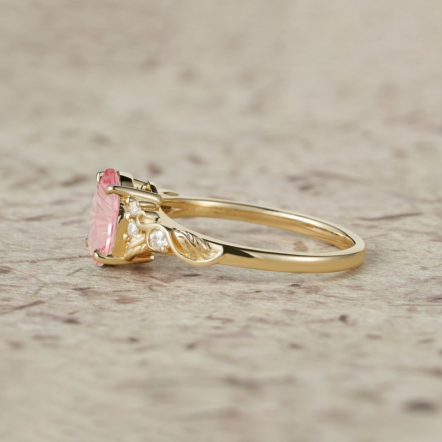 Dainty Sparkle Cut Pink Sapphire Leaf Engagement Ring - Lila - GemsMagic