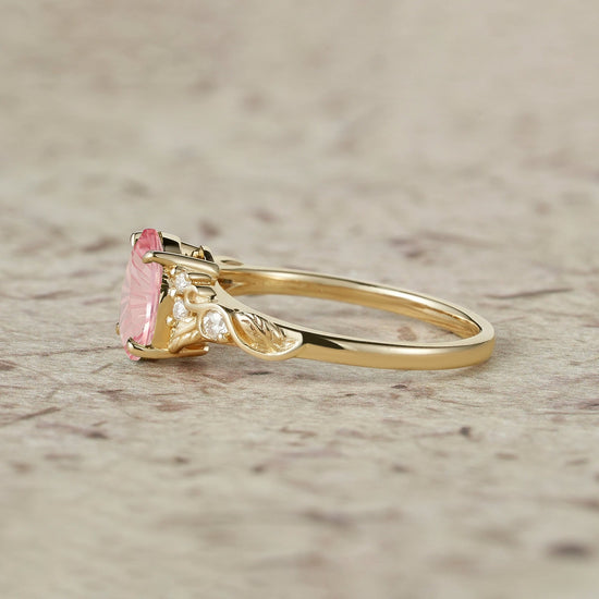 Dainty Sparkle Cut Pink Sapphire Leaf Engagement Ring - Lila - GemsMagic