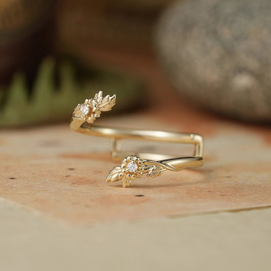 Daisy Inspired Moissanite Enhancer Wedding Band - Zephyrine - GemsMagic