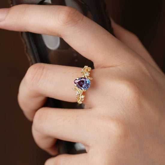 Dancing Leaf: Alexandrite Elegance Ring - Maeve - GemsMagic