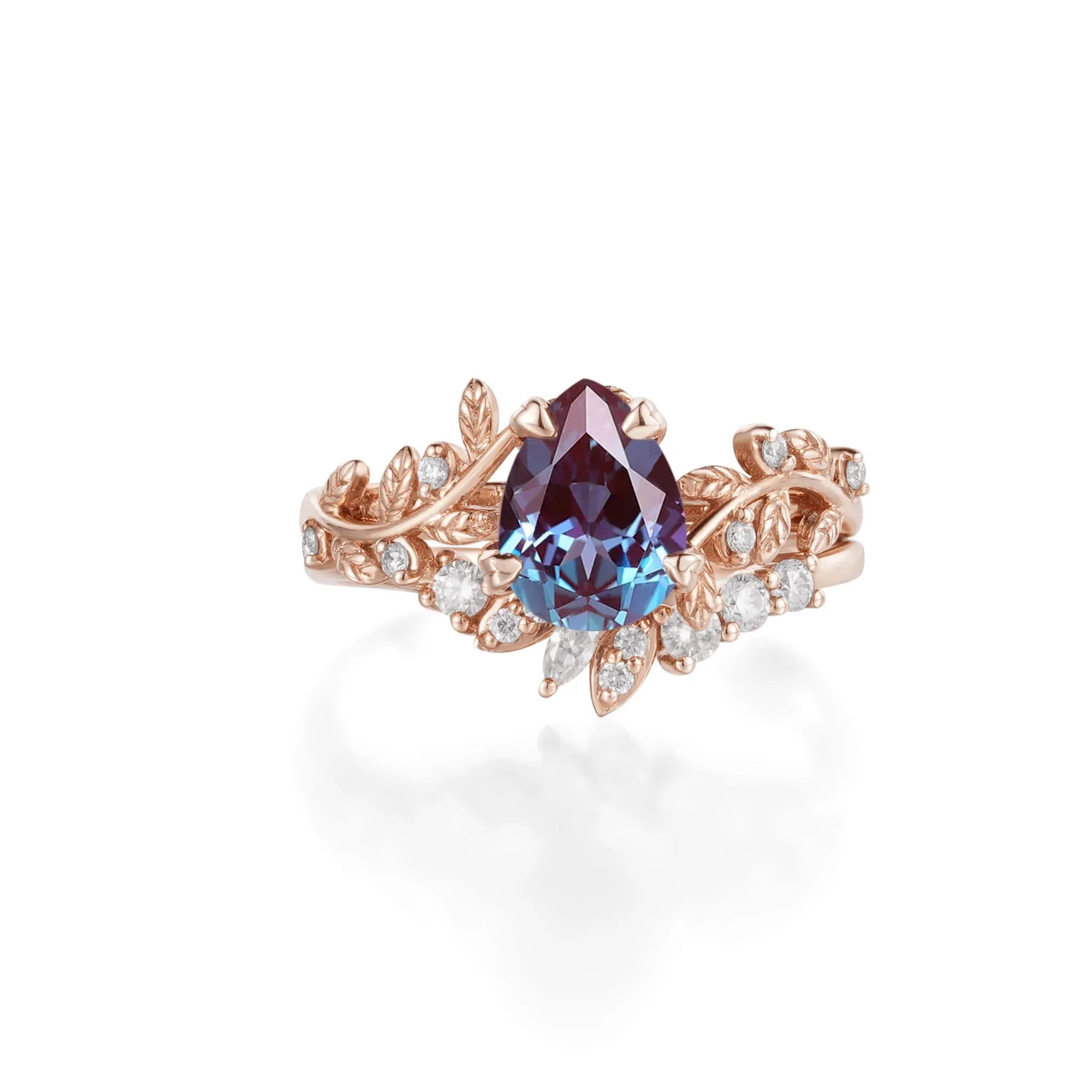 Dancing Leaf: Alexandrite Elegance Ring Set - Juliet - GemsMagic