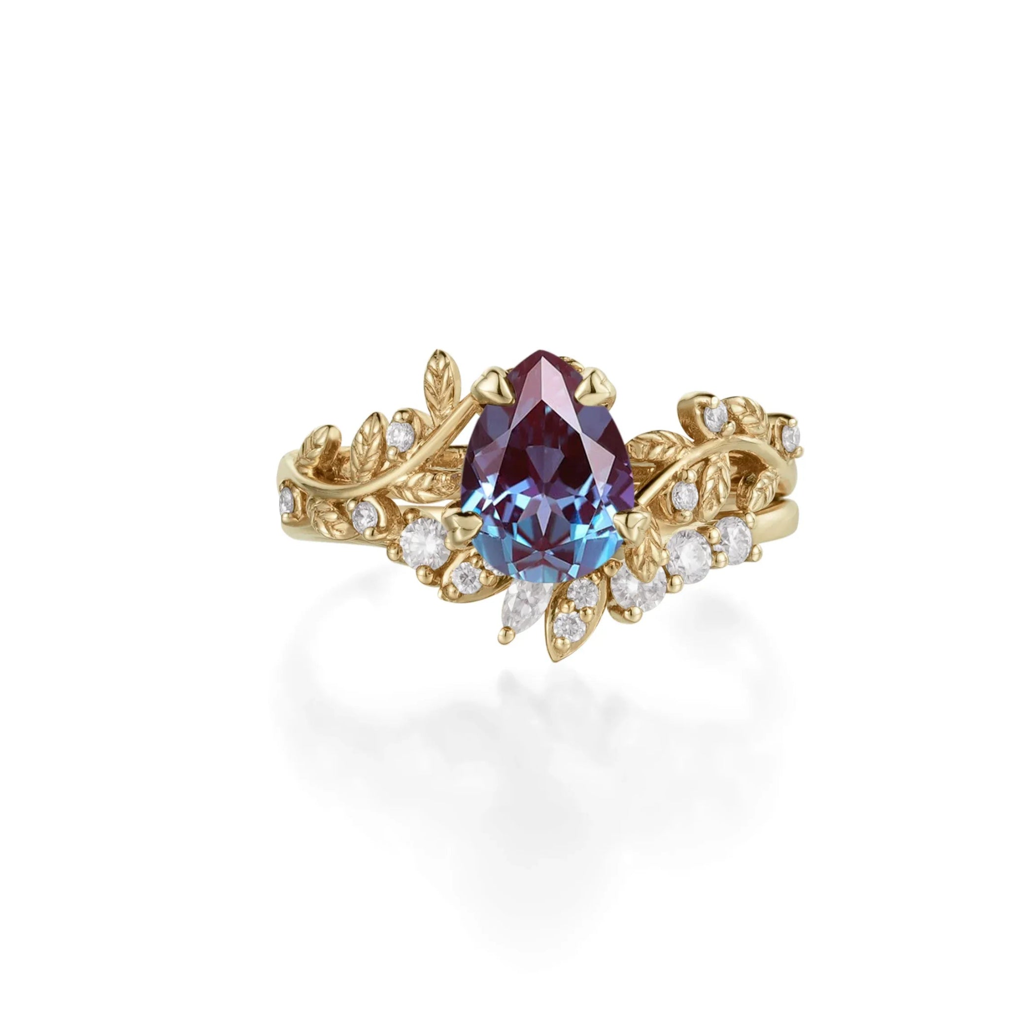 Dancing Leaf: Alexandrite Elegance Ring Set - Juliet - GemsMagic