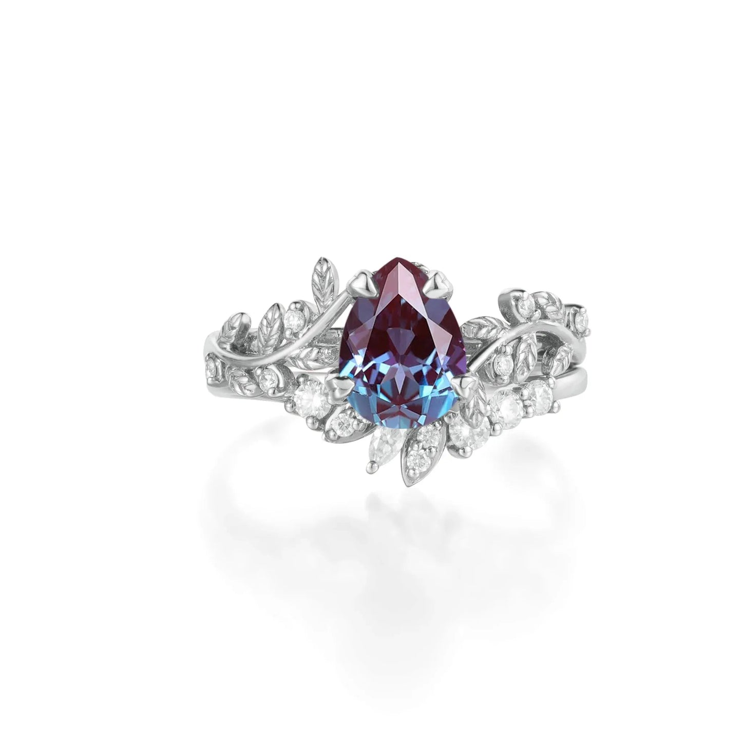 Dancing Leaf: Alexandrite Elegance Ring Set - Juliet - GemsMagic
