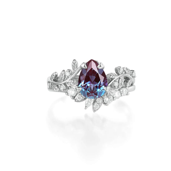 Dancing Leaf: Alexandrite Elegance Ring Set - Juliet - GemsMagic