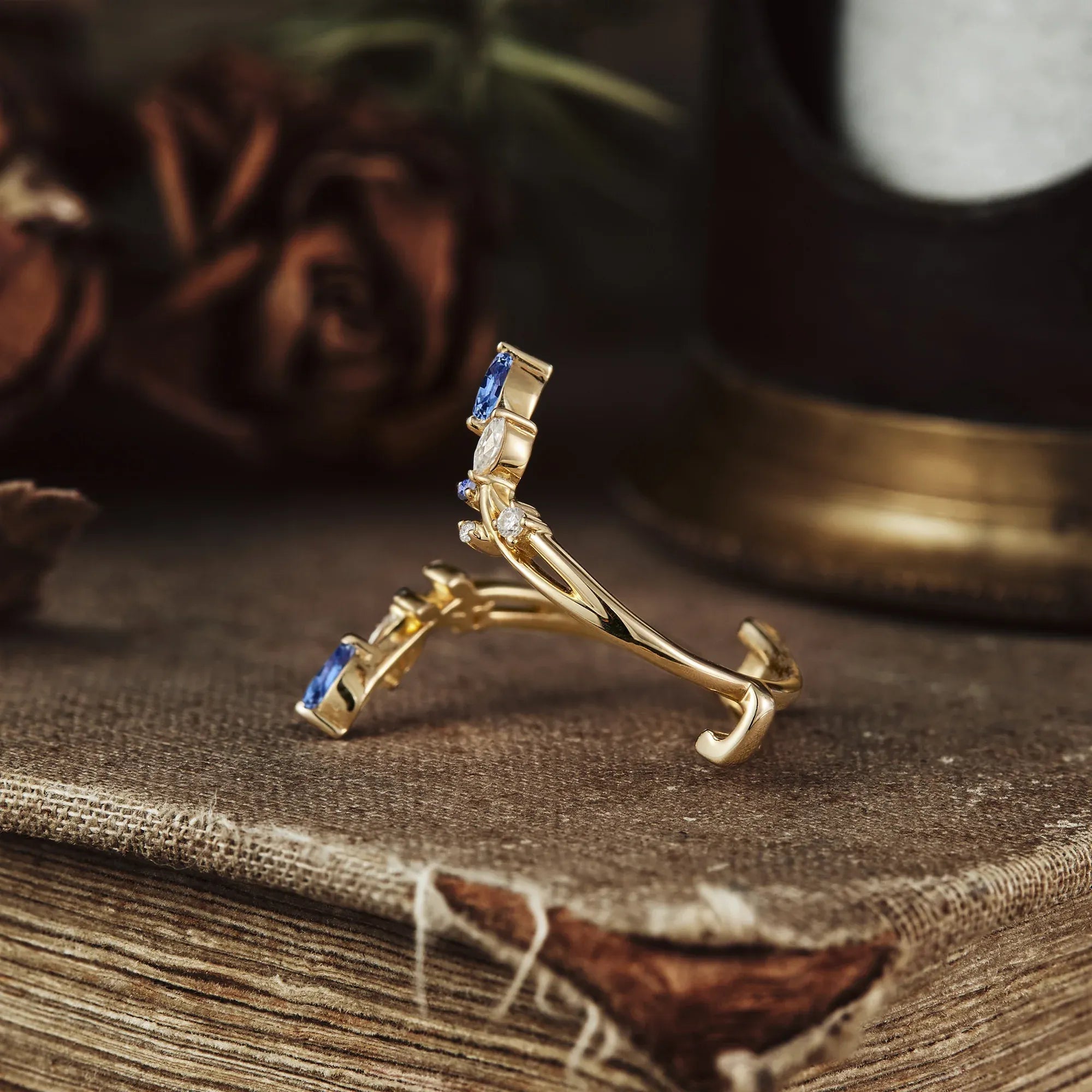 Daphne's Blossoming Band: A Sapphire and Moissanite Wedding Ring - GemsMagic