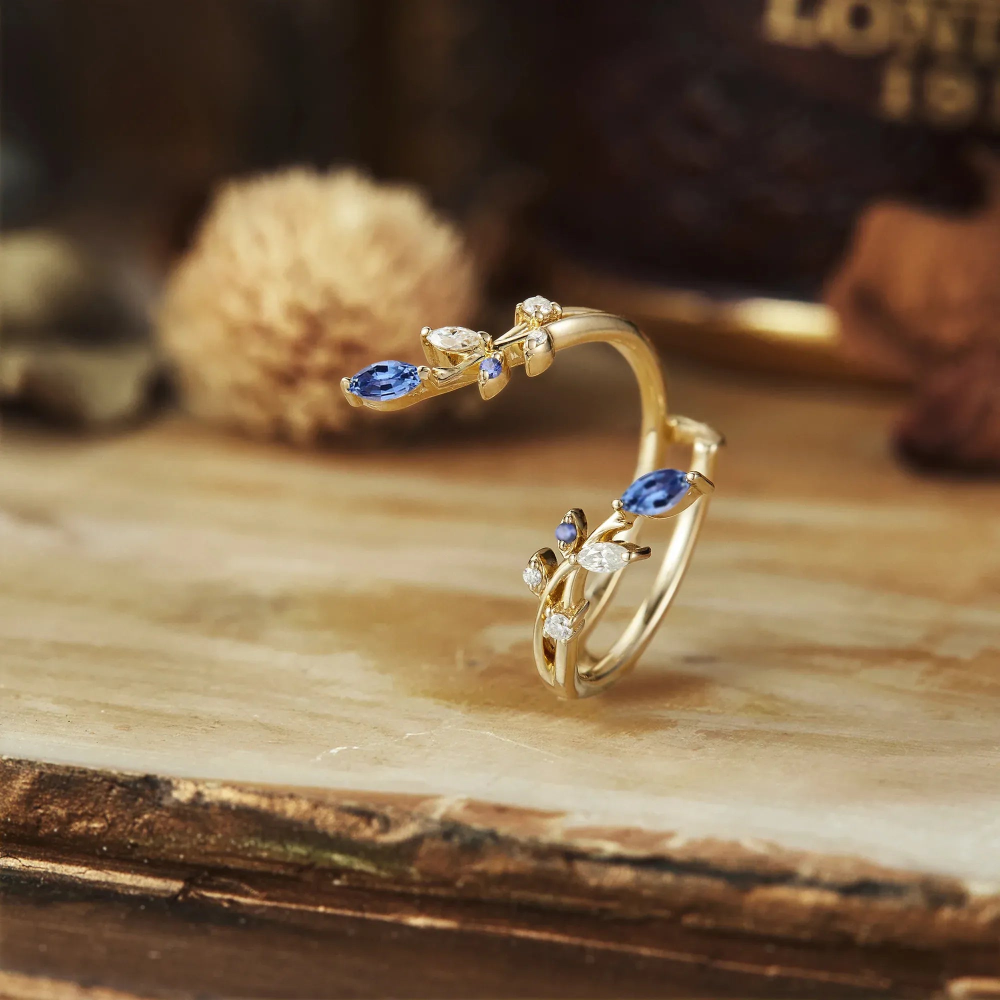 Daphne's Blossoming Band: A Sapphire and Moissanite Wedding Ring - GemsMagic