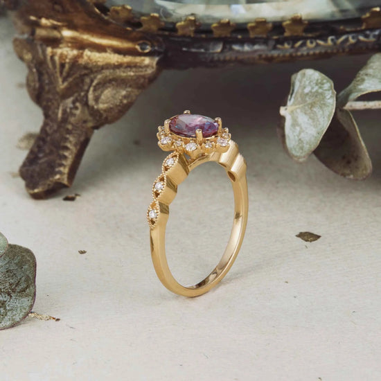 Delicate Oval Alexandrite Cluster Engagement Ring - GemsMagic - GemsMagic