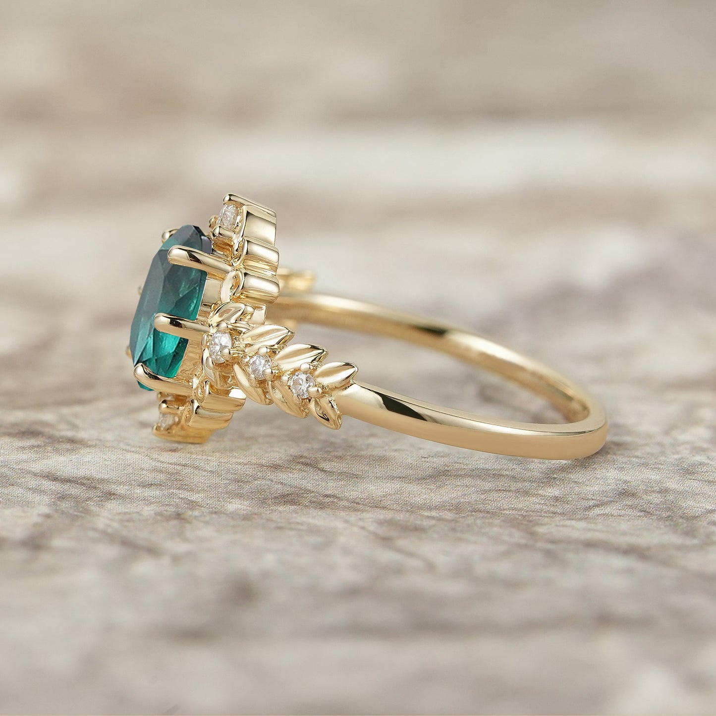 Elegant Emerald Filigree Leaf Engagement Ring - Odette - GemsMagic