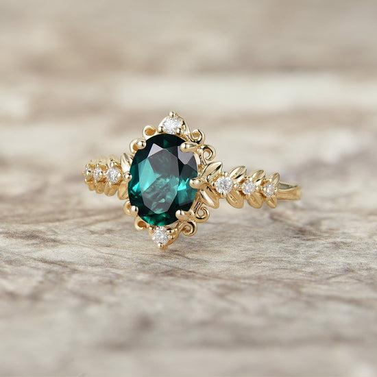 Elegant Emerald Filigree Leaf Engagement Ring - Odette - GemsMagic