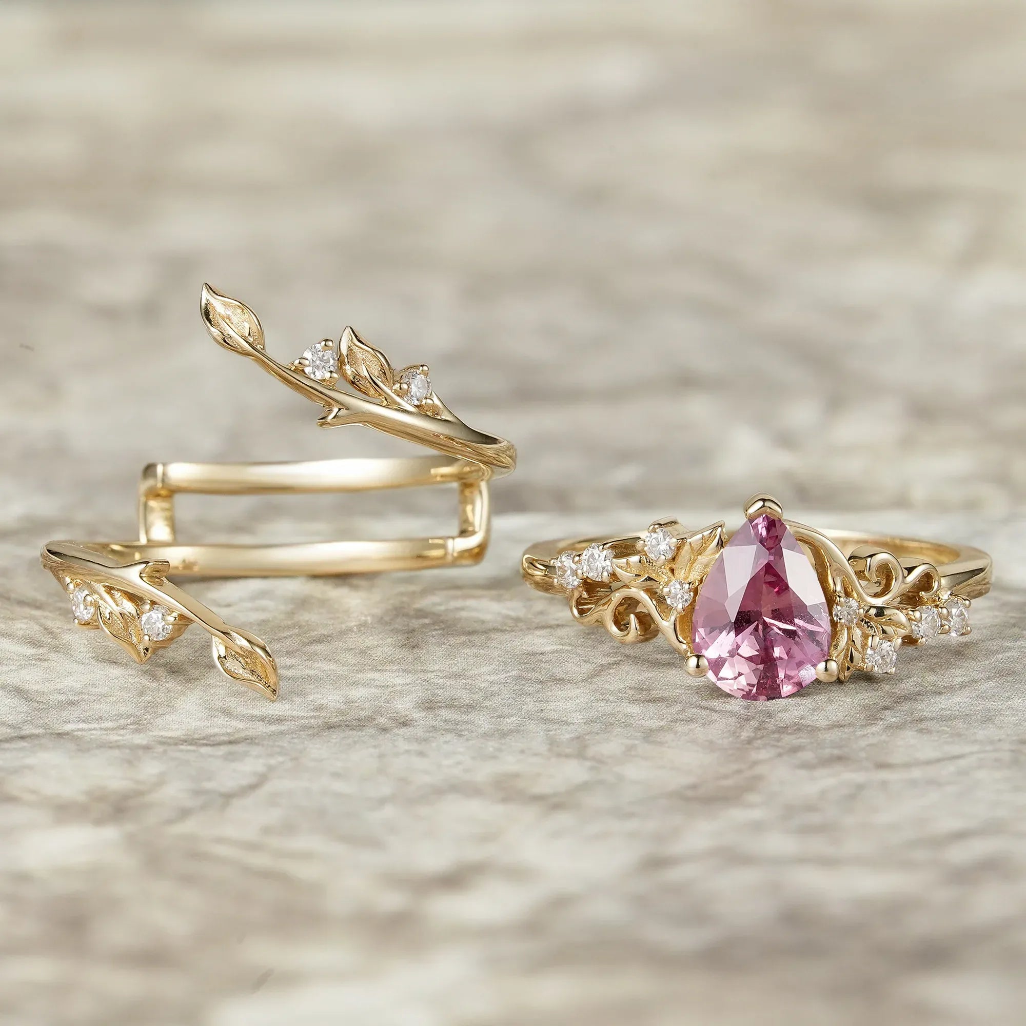 Elegant Fairycore:Natural Padparadscha Enhancer Ring Set - Angelina - GemsMagic