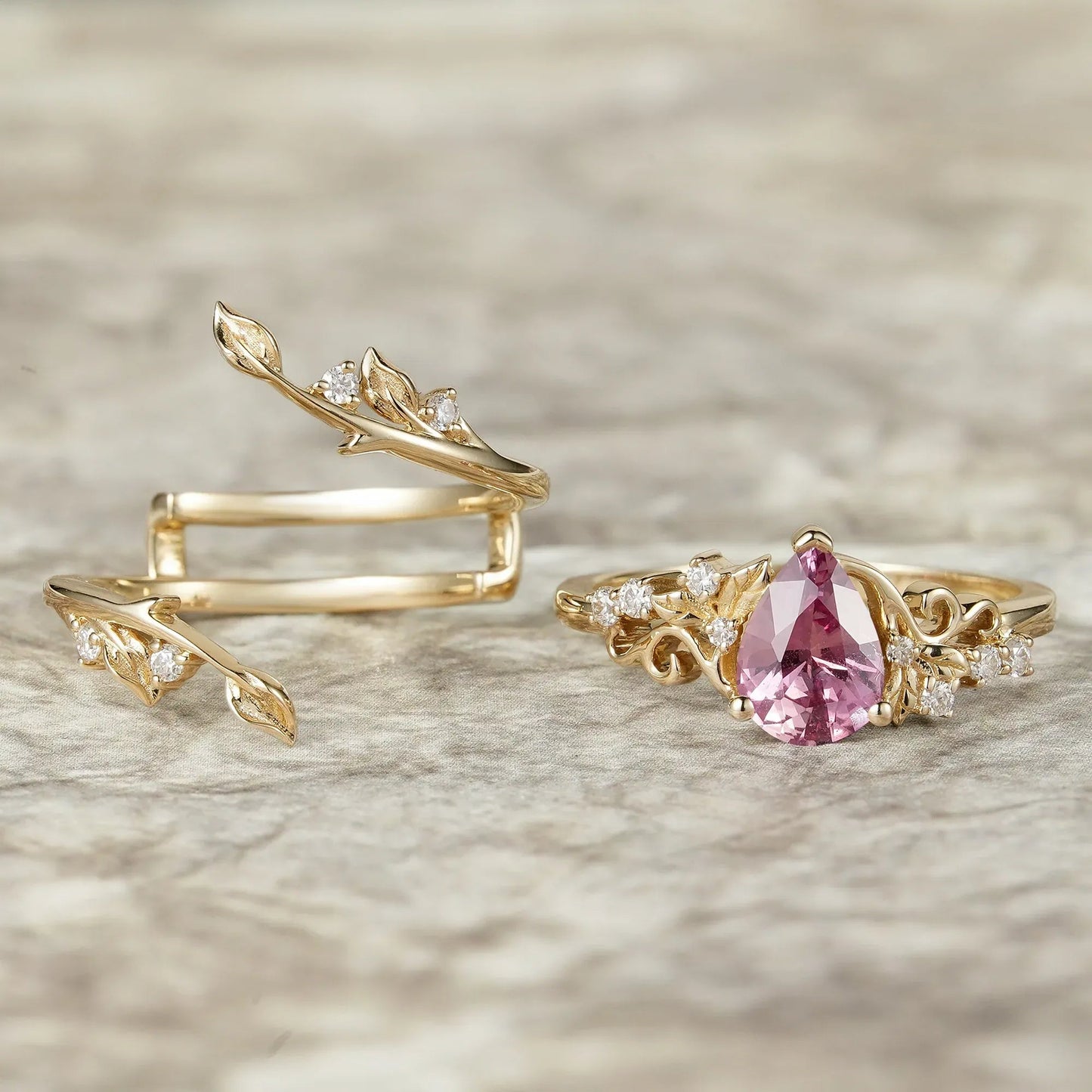 Elegant Fairycore:Natural Padparadscha Enhancer Ring Set - Angelina - GemsMagic