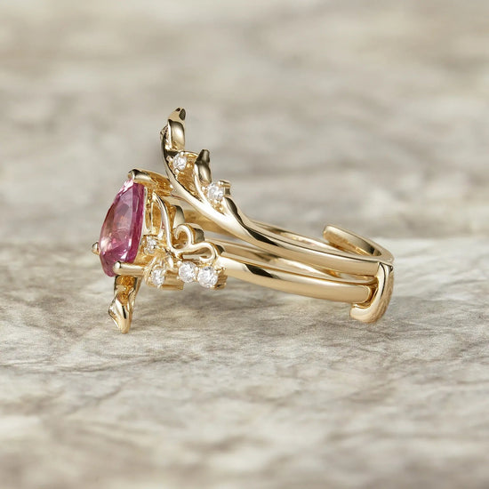 Elegant Fairycore:Natural Padparadscha Enhancer Ring Set - Angelina - GemsMagic