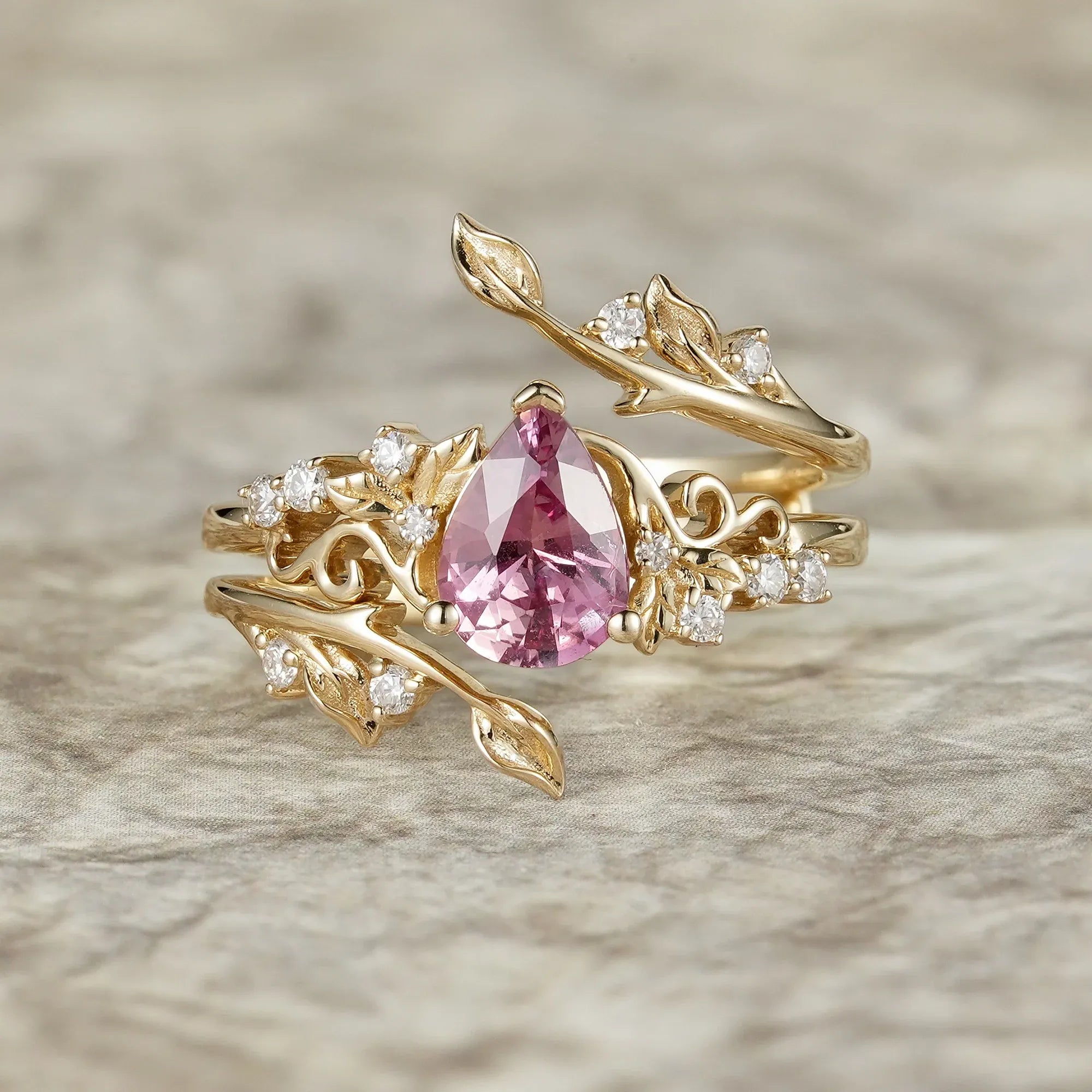 Elegant Fairycore:Natural Padparadscha Enhancer Ring Set - Angelina - GemsMagic