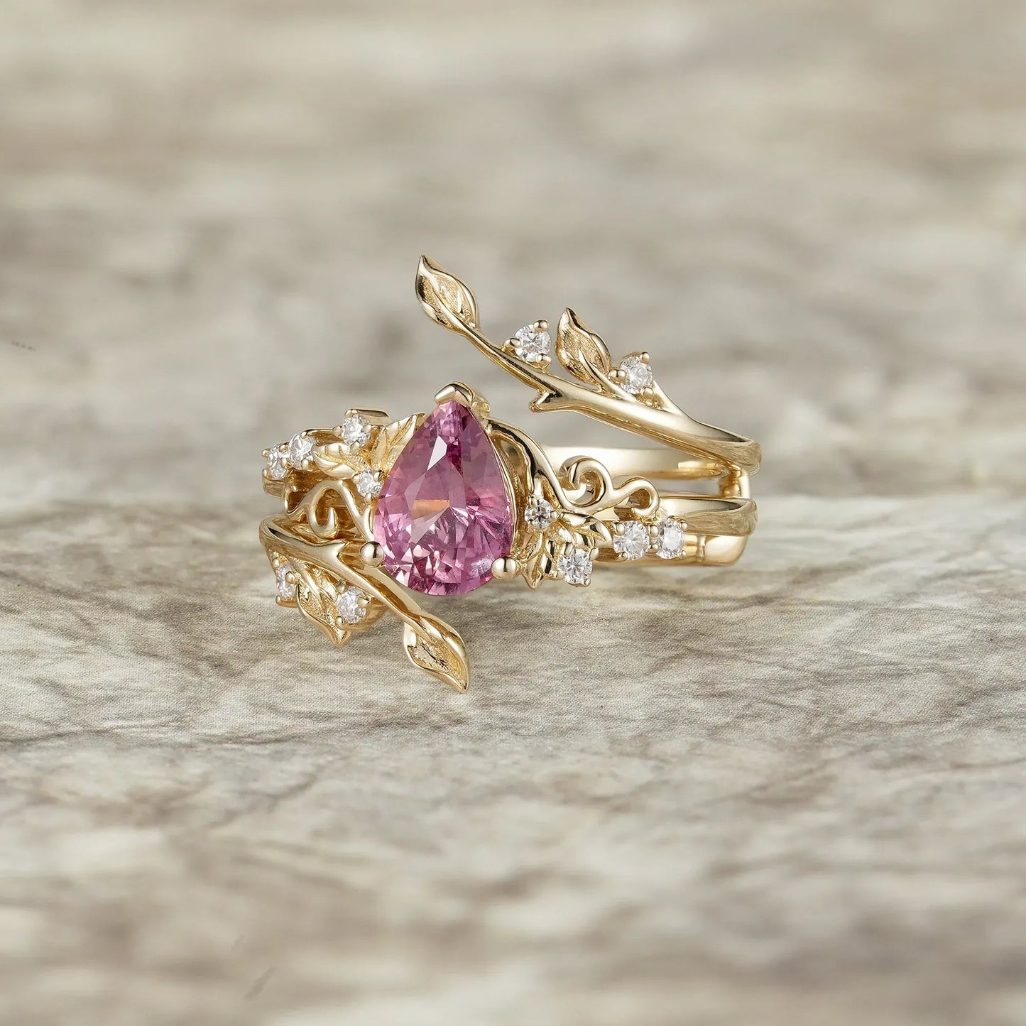 Elegant Fairycore:Natural Padparadscha Enhancer Ring Set - Angelina - GemsMagic