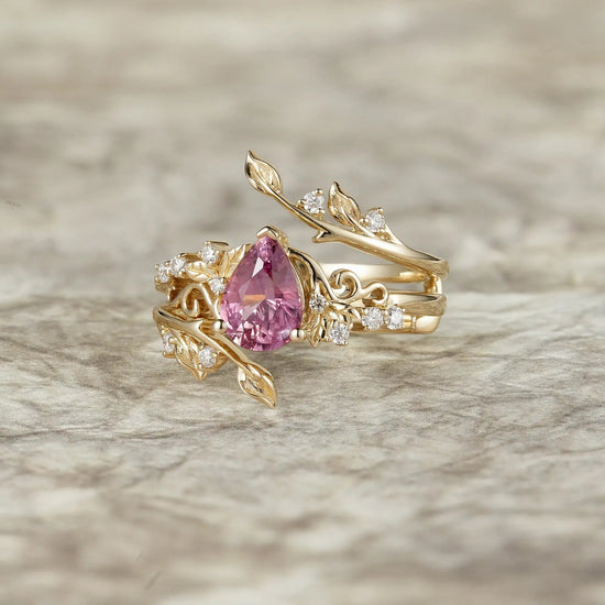 Elegant Fairycore:Natural Padparadscha Enhancer Ring Set - Angelina - GemsMagic
