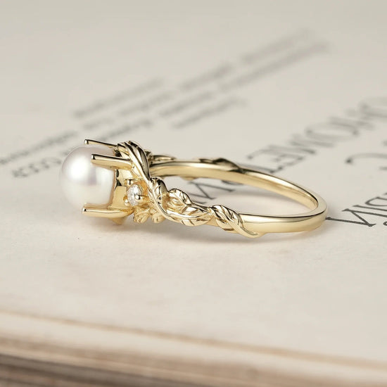 Embrace of Nature: Pearl Leaf Engagement Ring - GemsMagic