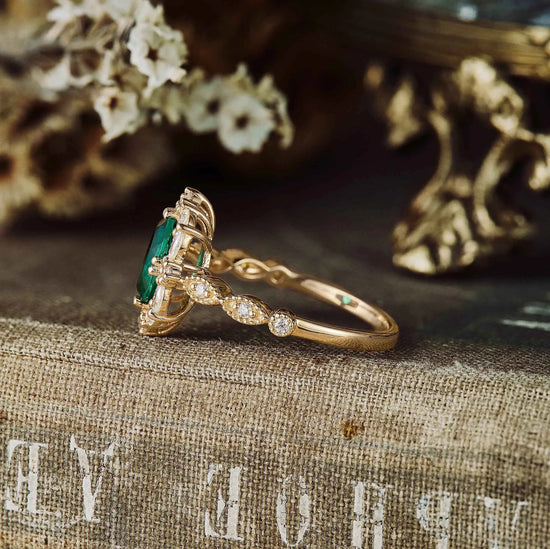 Emerald Halo Engagement Ring - GemsMagic - GemsMagic